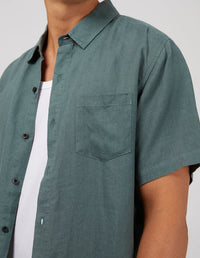Linen SS Shirt - Pine. Silent Theory Mens