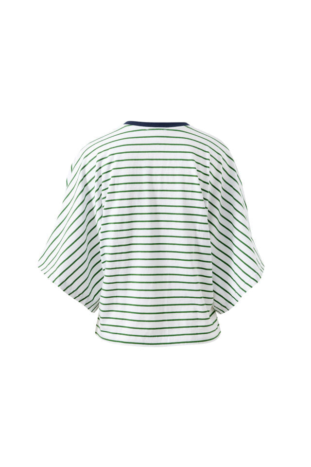 Lucy Relaxed Sleeve Tee - Basil/White Stripe. Ceres Life