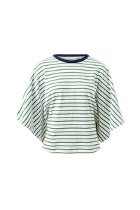 Lucy Relaxed Sleeve Tee - Basil/White Stripe. Ceres Life