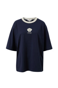 Luna Oversized Tee - True Navy/Milk Shell Print