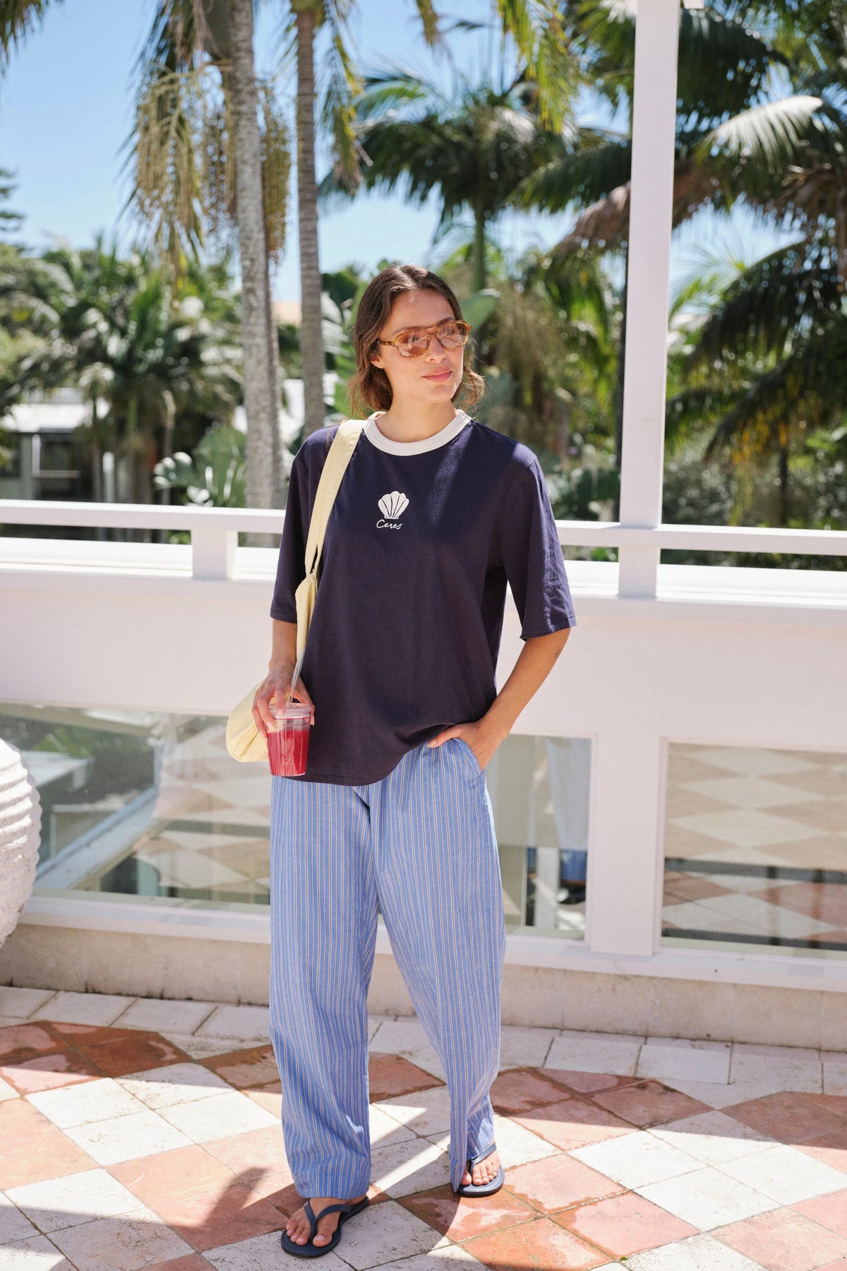 Luna Oversized Tee - True Navy/Milk Shell Print
