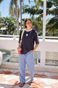 Luna Oversized Tee - True Navy/Milk Shell Print