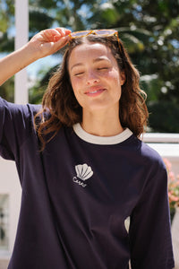 Luna Oversized Tee - True Navy/Milk Shell Print