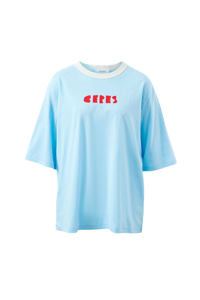 Luna Relaxed Tee - Fresh Blue/Ceres Heritage Red. Ceres Life