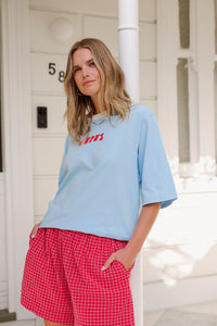 Luna Relaxed Tee - Fresh Blue/Ceres Heritage Red. Ceres Life