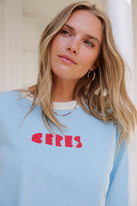 Luna Relaxed Tee - Fresh Blue/Ceres Heritage Red. Ceres Life