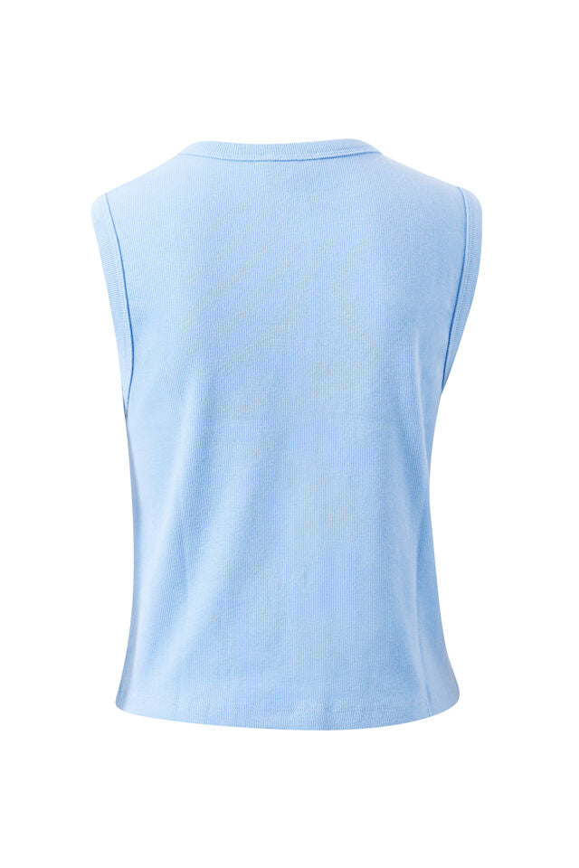 Lyla Button Through Rib Tank - Sky Blue