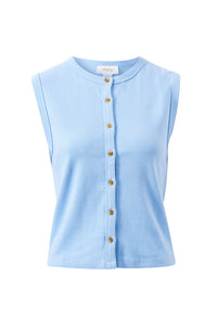 Lyla Button Through Rib Tank - Sky Blue