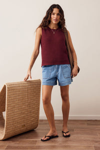 Maddy Mesh Knit Tank - Mulberry