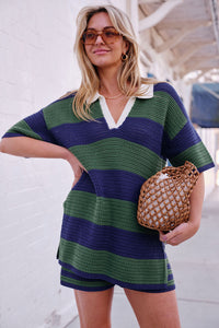 Mara Short Sleeve Knit Tunic - Basil Stripe. Ceres Life