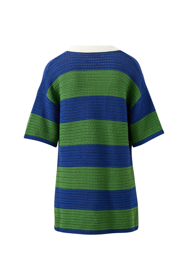 Mara Short Sleeve Knit Tunic - Basil Stripe. Ceres Life