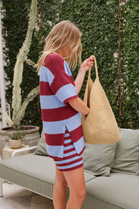 Mara Short Sleeve Knit Tunic - Mulberry Stripe. Ceres Life