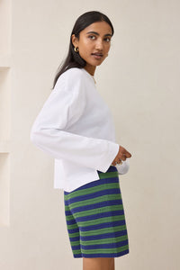 Mara Textured Knit Short - Basil Stripe. Ceres Life