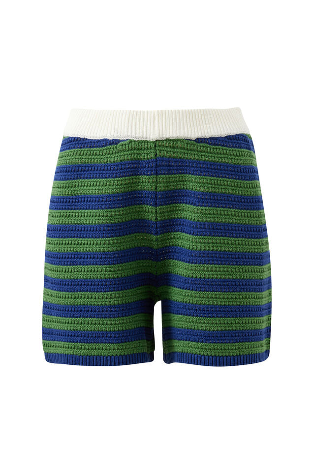 Mara Textured Knit Short - Basil Stripe. Ceres Life