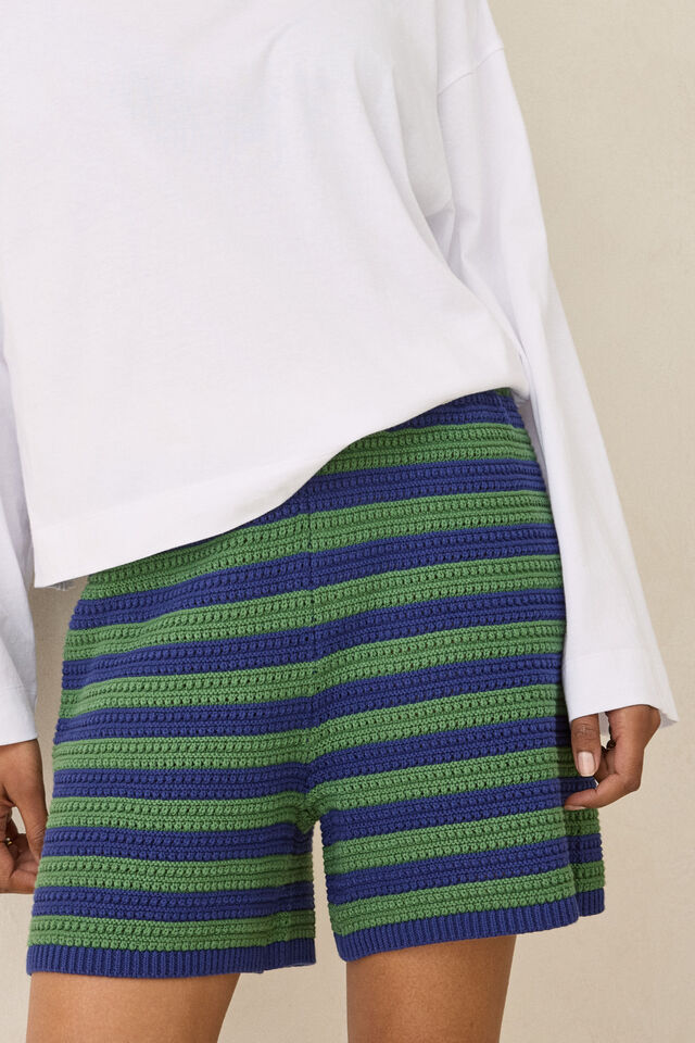 Mara Textured Knit Short - Basil Stripe. Ceres Life