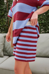 Mara Textured Knit Short - Mulberry Stripe. Ceres Life