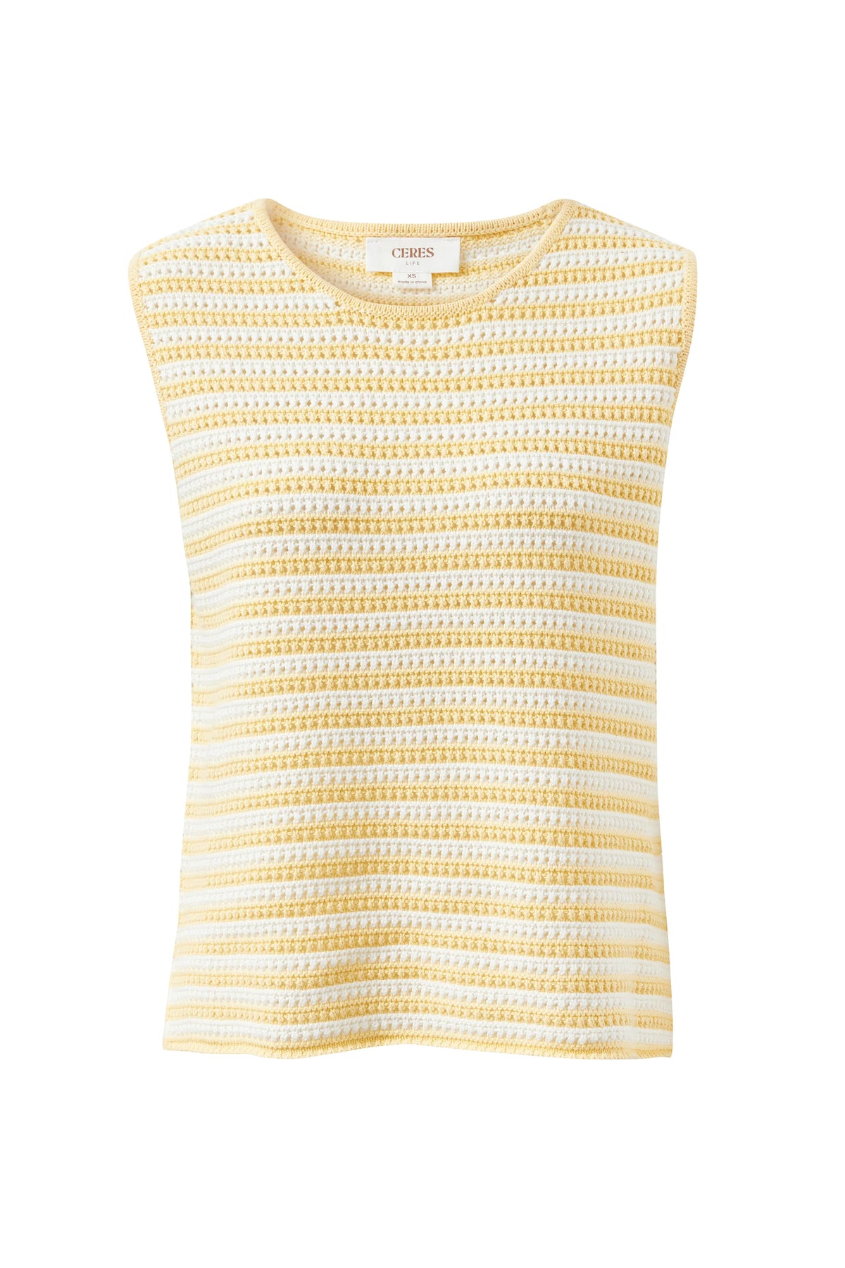 Margot Mesh Knit Tank - Butter Milk Fine Stripe