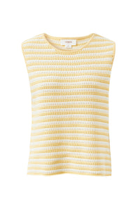 Margot Mesh Knit Tank - Butter Milk Fine Stripe