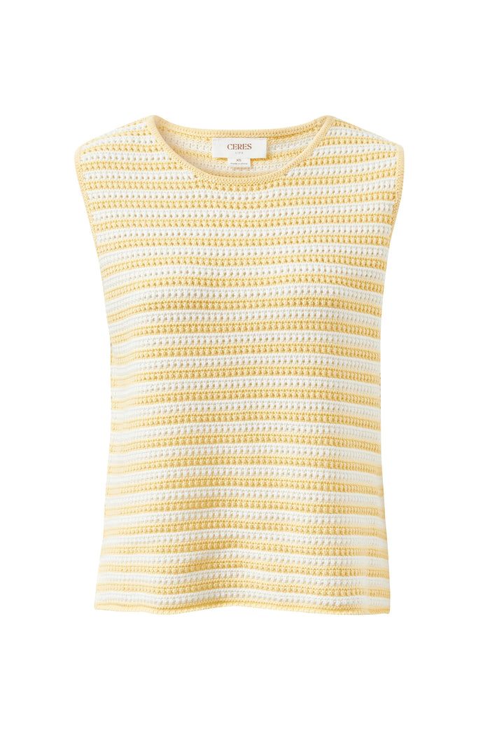Margot Mesh Knit Tank - Butter Milk Fine Stripe