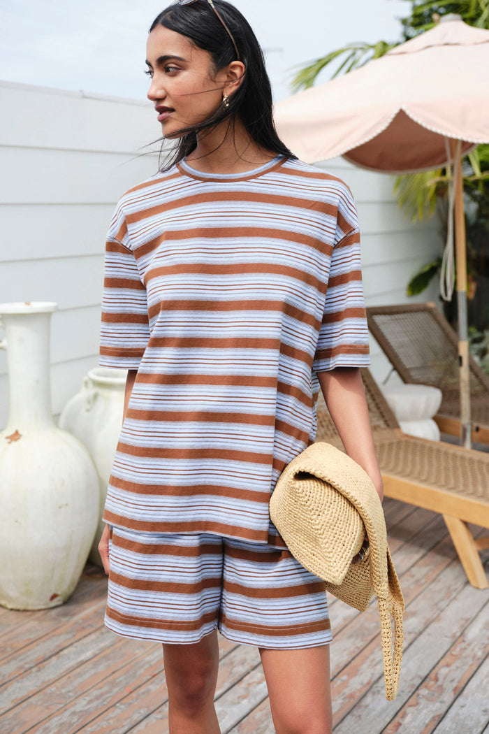 Marlowe Oversized Tunic - Sky Blue/Toffee Stripe