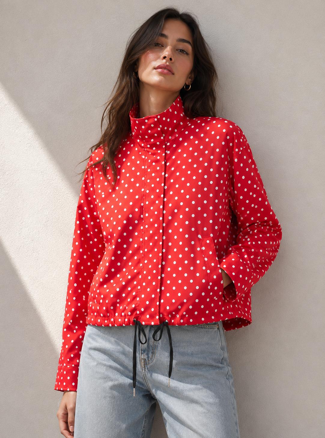 Mila Polka Dot Spray Jacket – Red. Sare Store