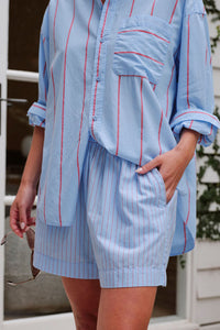 Mila Short - Fresh Blue/Red Mini Stripe. Ceres Life