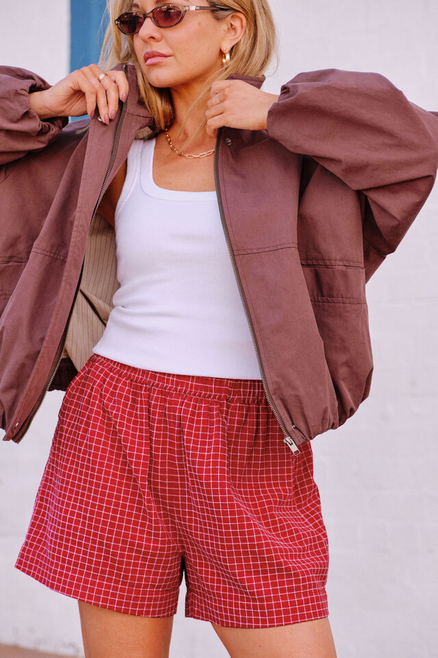 Mila Short - Textured Red Check. Ceres Life