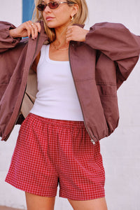 Mila Short - Textured Red Check. Ceres Life