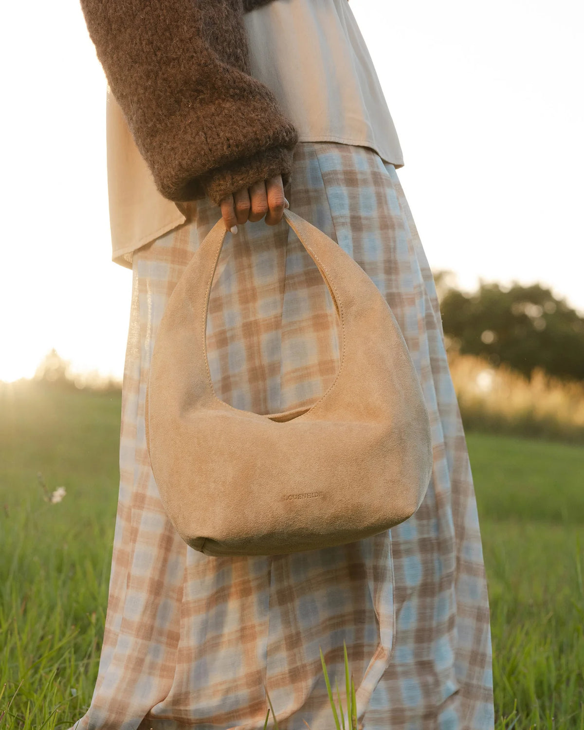 Mini Monaco Suedette Shoulder Bag - Blonde. Louenhide