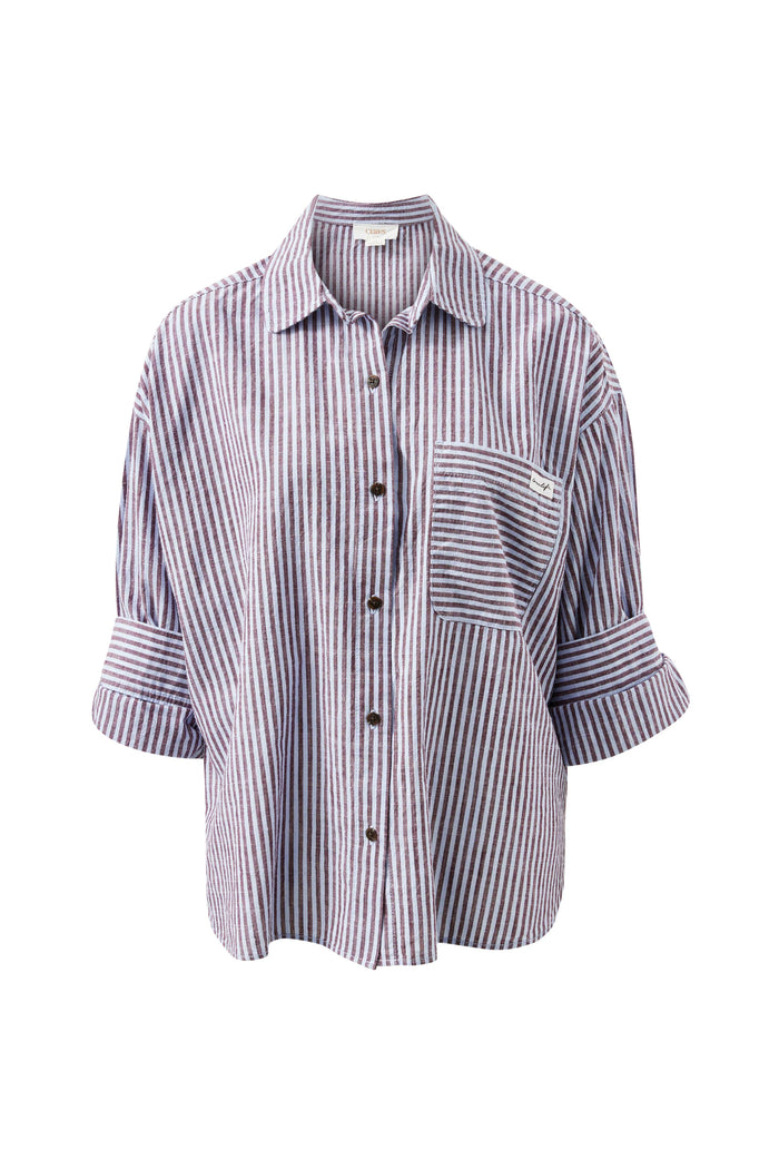 Miya Shirt - Burgundy Blue Small Stripe