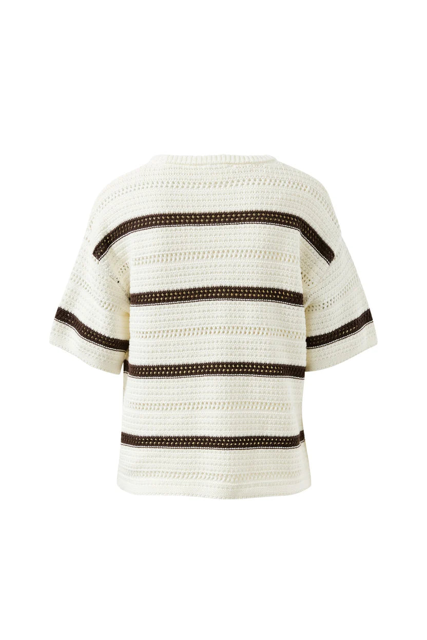 Nellie Boxy Knit Tee - Milk Brunette Wide Stripe