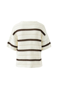 Nellie Boxy Knit Tee - Milk Brunette Wide Stripe
