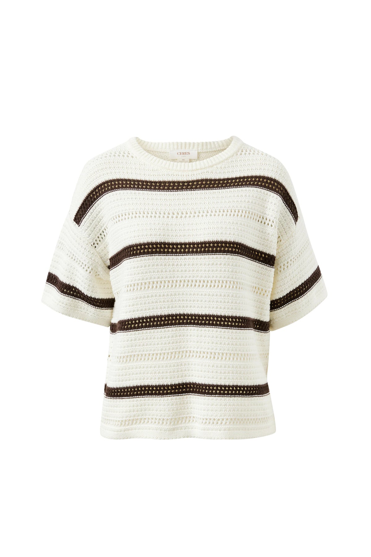 Nellie Boxy Knit Tee - Milk Brunette Wide Stripe
