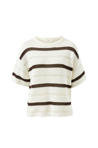 Nellie Boxy Knit Tee - Milk Brunette Wide Stripe