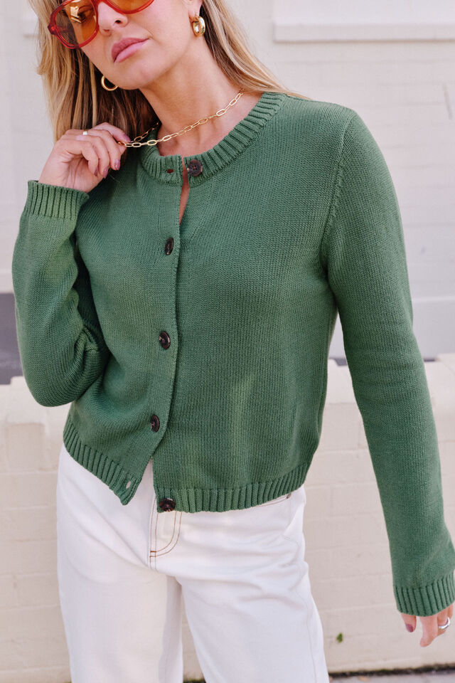 Nelly Long Sleeve Knit Cardi - Basil. Ceres Life
