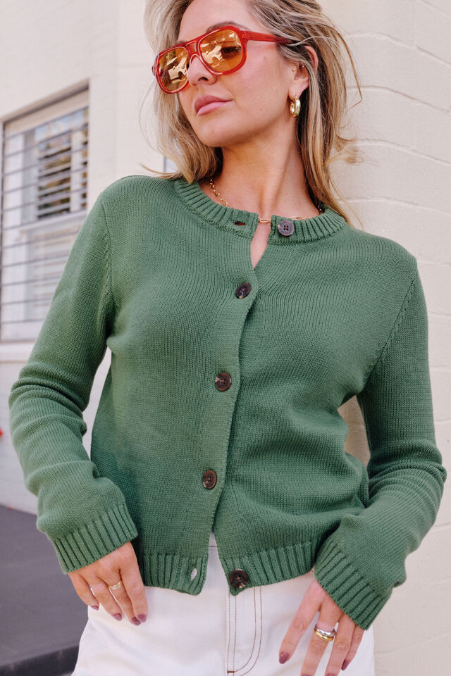 Nelly Long Sleeve Knit Cardi - Basil. Ceres Life