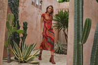 Yoko Midi Dress - Crimson Sun