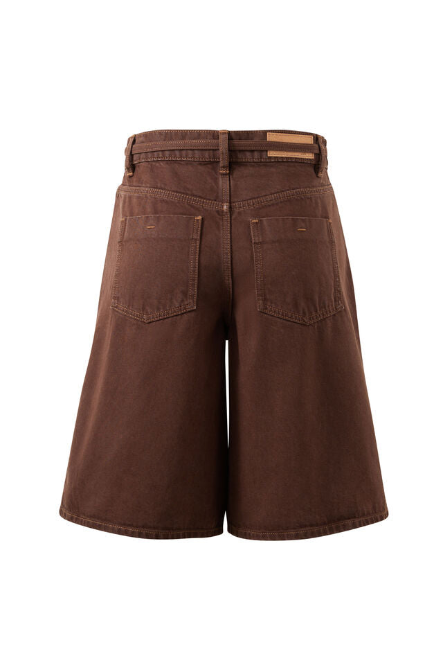 Olive Belted Denim Short - Chocolate