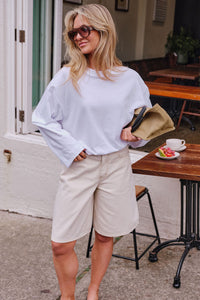 Olive Belted Denim Short - Fresh Sand. Ceres Life
