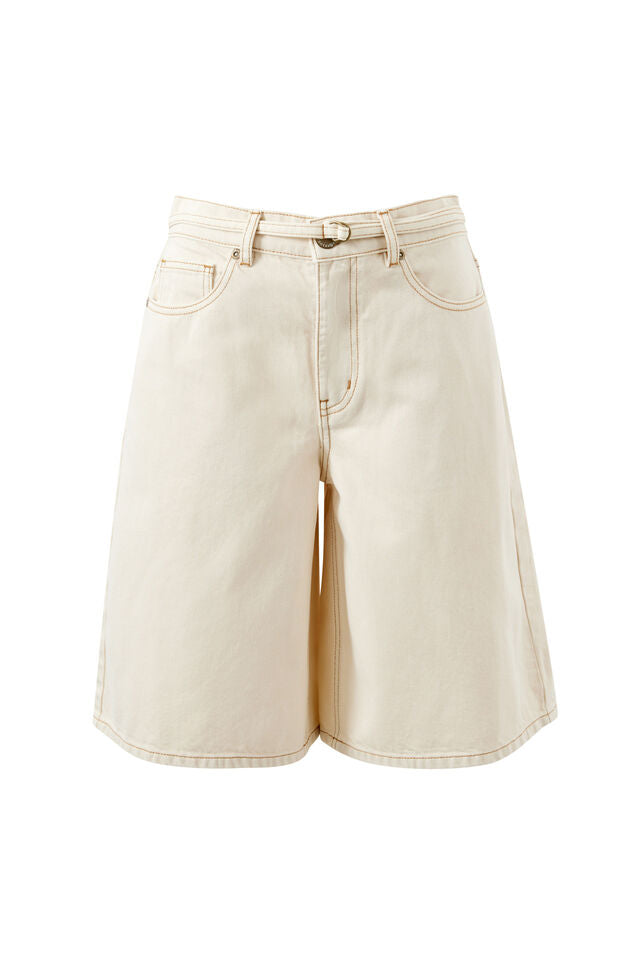 Olive Belted Denim Short - Fresh Sand. Ceres Life