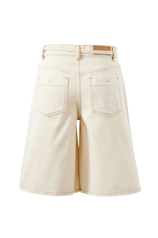 Olive Belted Denim Short - Fresh Sand. Ceres Life