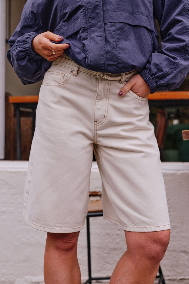 Olive Belted Denim Short - Fresh Sand. Ceres Life