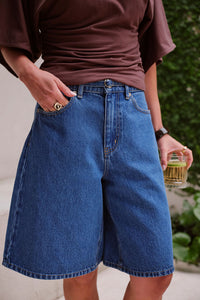 Olive Belted Denim Short - Fresh Indigo. Ceres Life