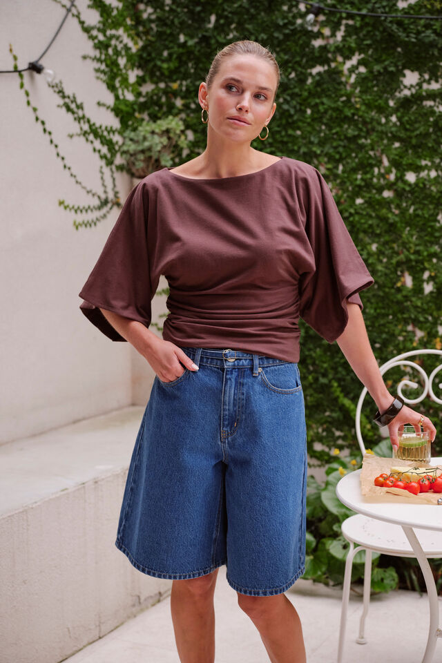 Olive Belted Denim Short - Fresh Indigo. Ceres Life