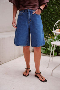 Olive Belted Denim Short - Fresh Indigo. Ceres Life
