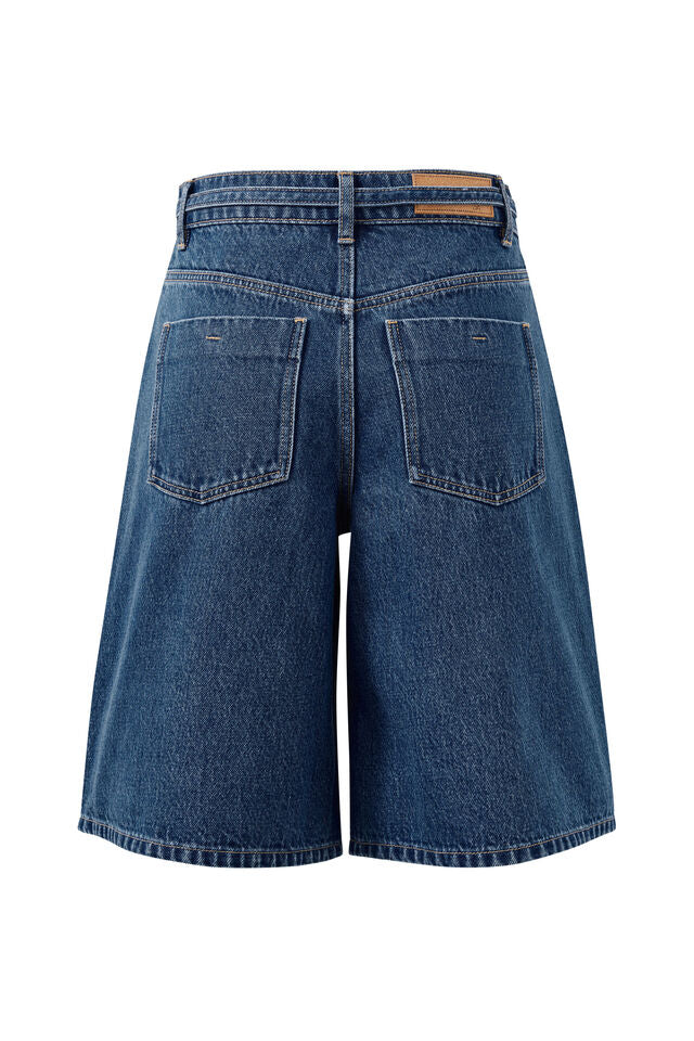 Olive Belted Denim Short - Fresh Indigo
