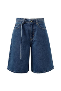 Olive Belted Denim Short - Fresh Indigo