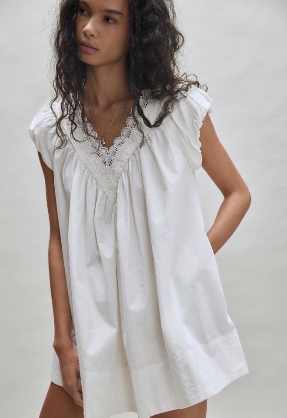 Organic Cotton Lace Trim Dress - White