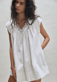 Organic Cotton Lace Trim Dress - White