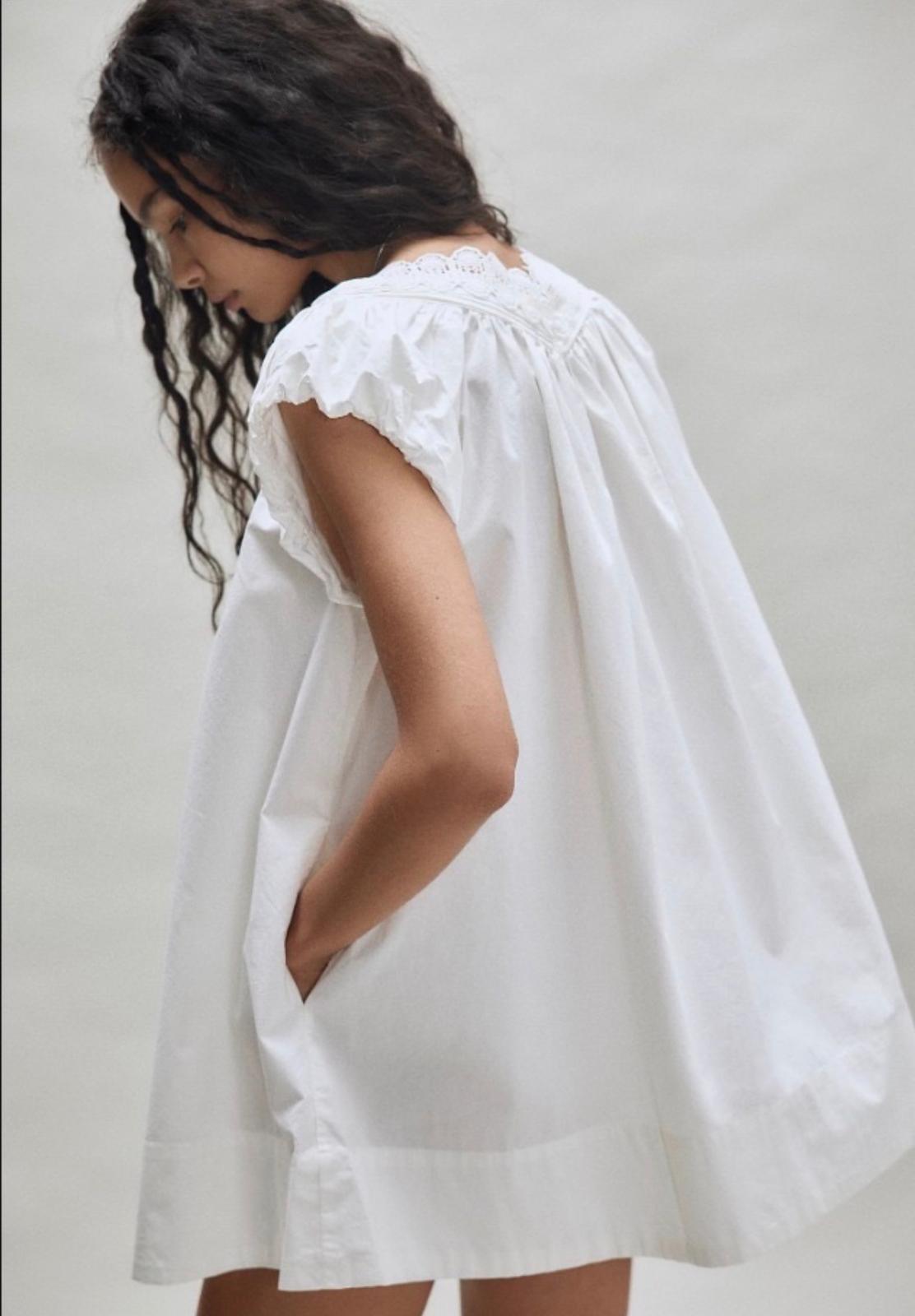 Organic Cotton Lace Trim Dress - White